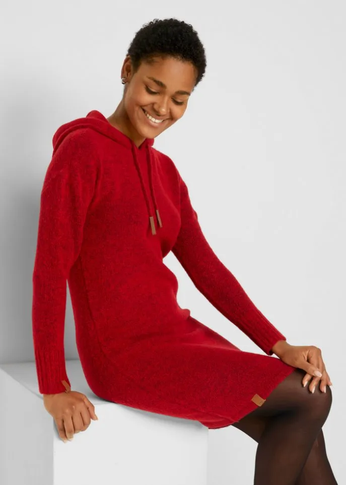Knitted dress with hood Bpc Bonprix Collection, red