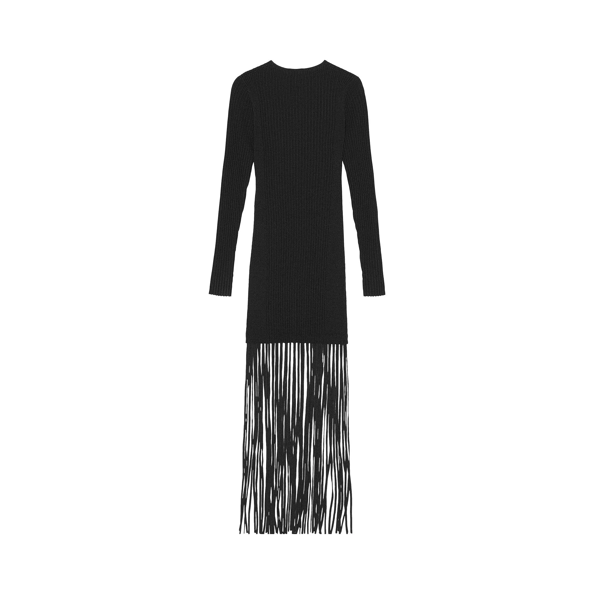 Knitted mini dress GANNI with fringe, color Black