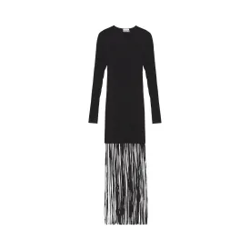 Knitted mini dress GANNI with fringe, color Black