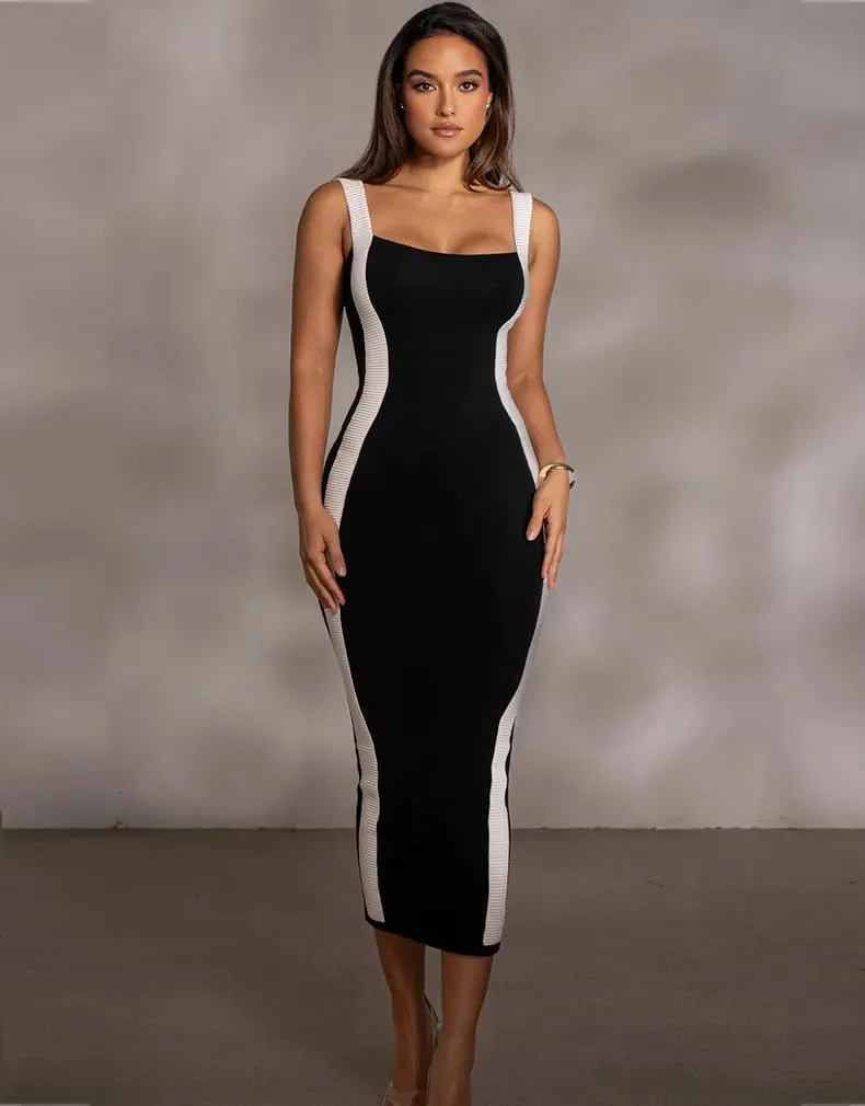 LAGSHIAN Women's Elegant Summer Casual Dresses Sleeveless Bodycon Knitted Long Tank Dress