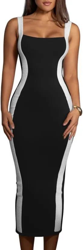 LAGSHIAN Women's Elegant Summer Casual Dresses Sleeveless Bodycon Knitted Long Tank Dress