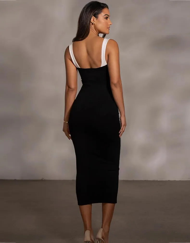 LAGSHIAN Women's Elegant Summer Casual Dresses Sleeveless Bodycon Knitted Long Tank Dress