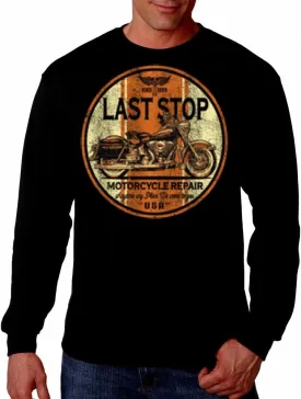 Last Stop Motorcycle Shirt Biker Rider Route 66 Harley Vintage Mens Long Sleeve Tee