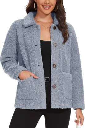 MAGCOMSEN Womens Sherpa Fleece Jackets Fuzzy Warm Winter Jackets Button Down Coat Long Sleeve Outwear with Pockets
