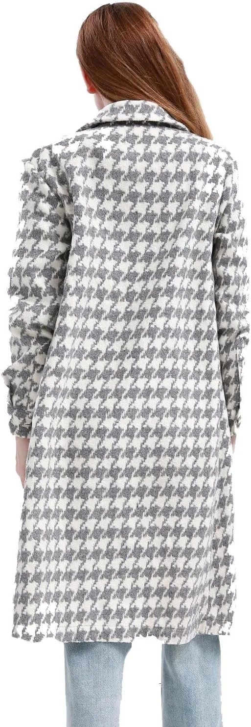 MAGICMK Women's Casual Plaid Lapel Wool Blend Winter Tartan Trench Coat With Pockets