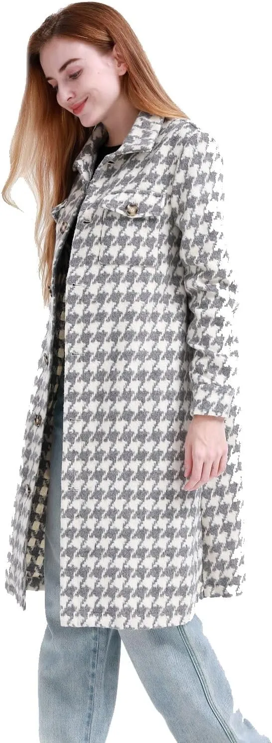 MAGICMK Women's Casual Plaid Lapel Wool Blend Winter Tartan Trench Coat With Pockets