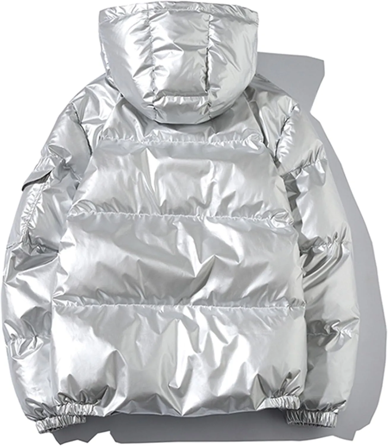 Maiyifu-GJ Men's Metallic Hooded Puffer Jacket Winter Warm Down Jackets Full Zip Alternative Quilted Padded Coat