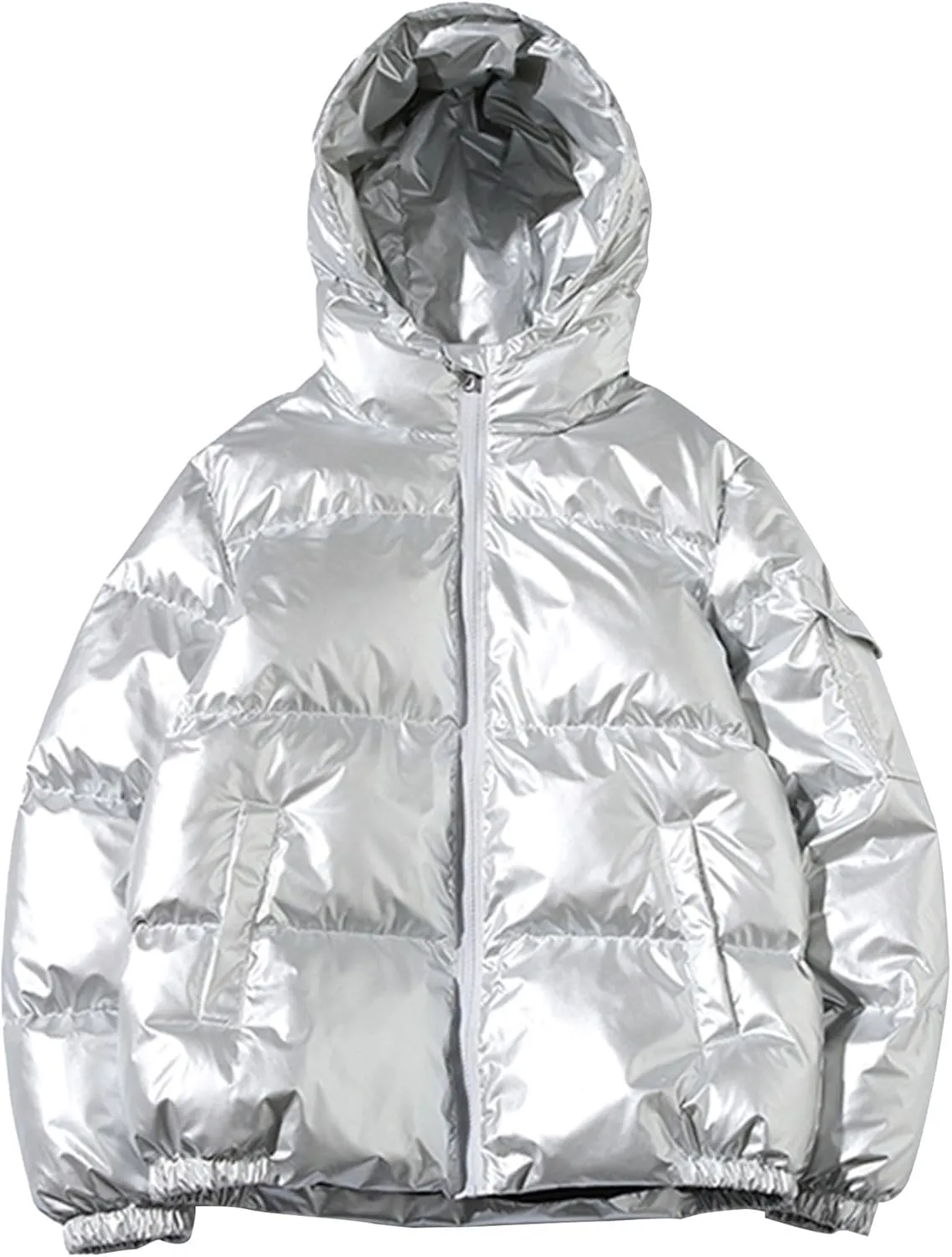 Maiyifu-GJ Men's Metallic Hooded Puffer Jacket Winter Warm Down Jackets Full Zip Alternative Quilted Padded Coat