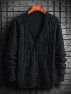 Men Button Through Cable Knit Cardigan