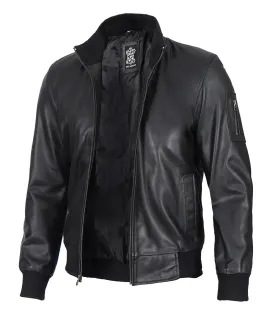 Men's Cafe Racer Black Leather Bomber Jacket