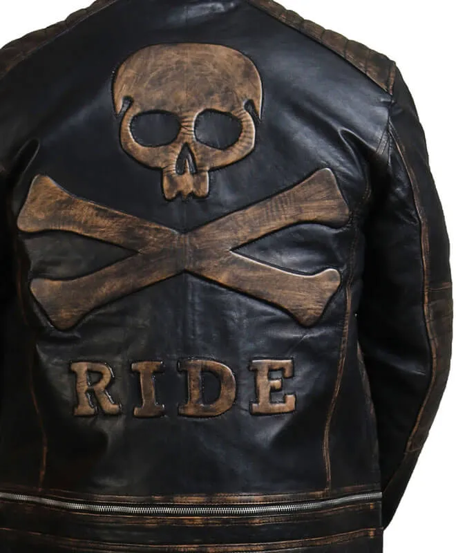 Men's Distressed Skull Leather Jacket
