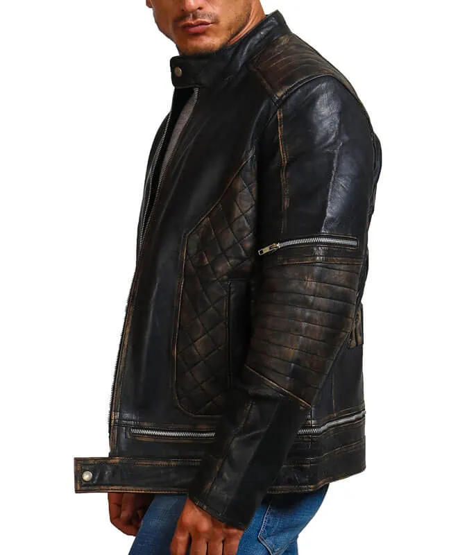 Men's Distressed Skull Leather Jacket