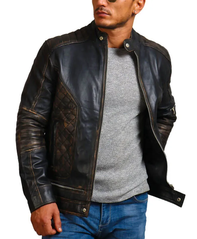 Men's Distressed Skull Leather Jacket