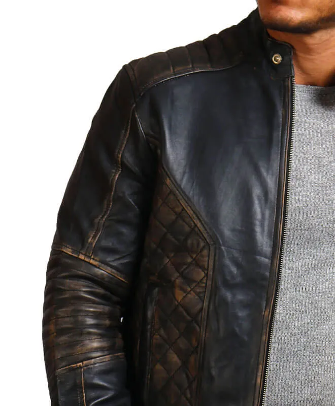 Men's Distressed Skull Leather Jacket