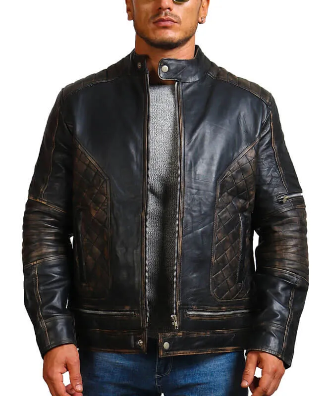 Men's Distressed Skull Leather Jacket