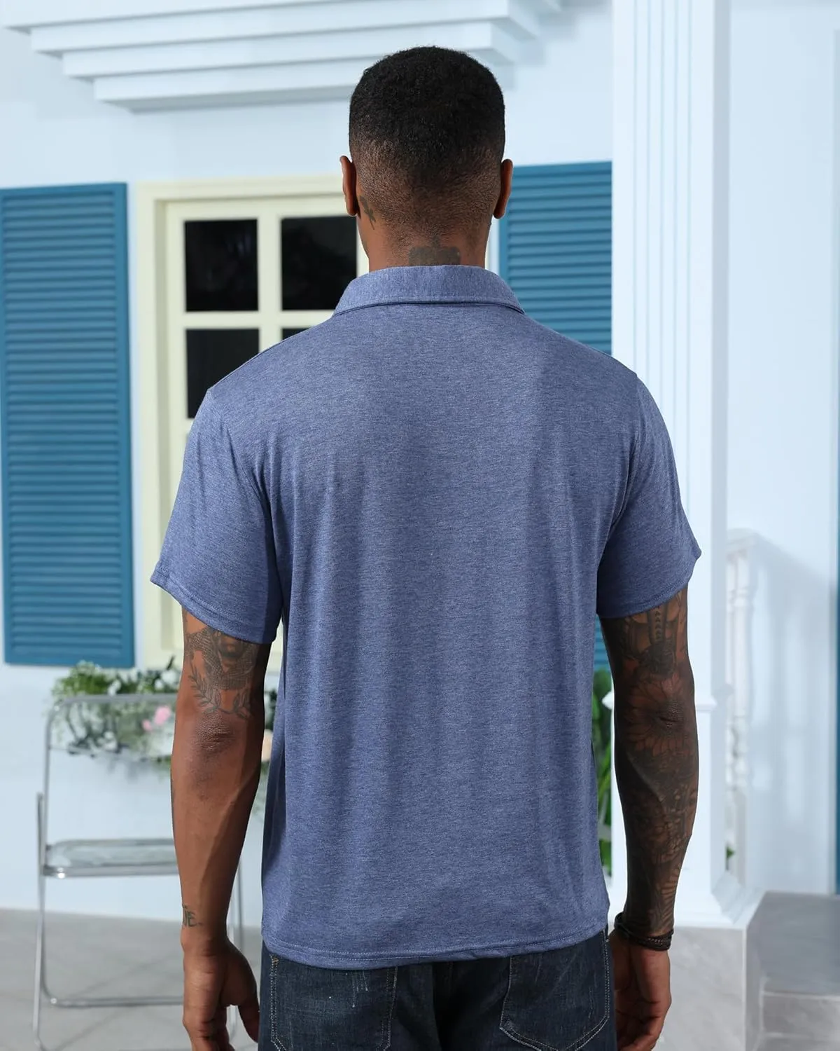 Mens Fashion Polo Shirts Cotton Classic Long Sleeve Thermal Button Shirt with Pocket