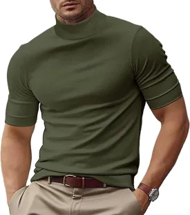 Men's Fashion Shirts Short Sleeve Mock Turtleneck T-Shirts Casual Undershirt Tops
