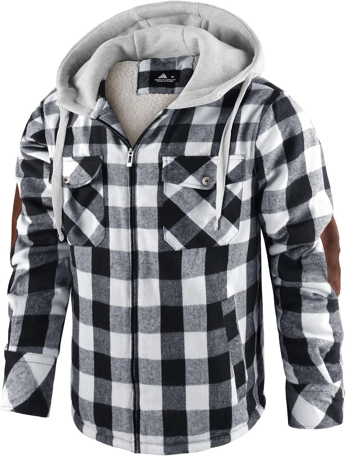 Mens Plaid Hoodies Winter Zip Up Fleece Jacket Sherpa Fleece Lined Warm Flannel Jacket Coat