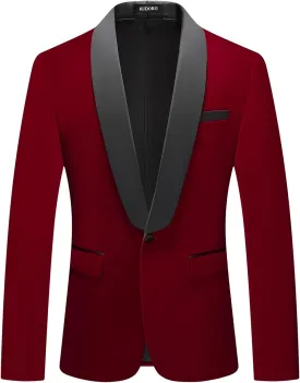 Mens Velvet Blazer Slim Fit Tuxedo Suits Jacket Shawl Collar Solid Jacket Wedding Dinner Prom One Button Blazer Jacket