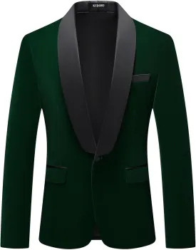 Mens Velvet Blazer Slim Fit Tuxedo Suits Jacket Shawl Collar Solid Jacket Wedding Dinner Prom One Button Blazer Jacket