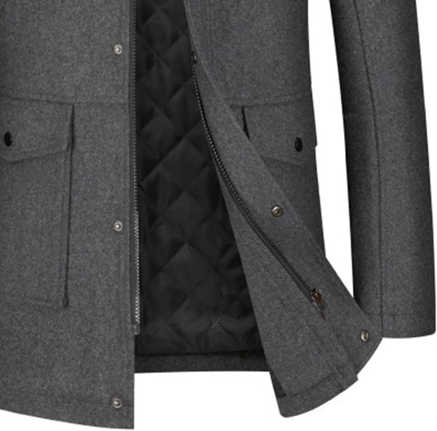 Men's Wool Blend Business Overcoat Stand Collar Warm Winter Trench Coat Slim Fit Windproof Pea Coat Down Topcoat