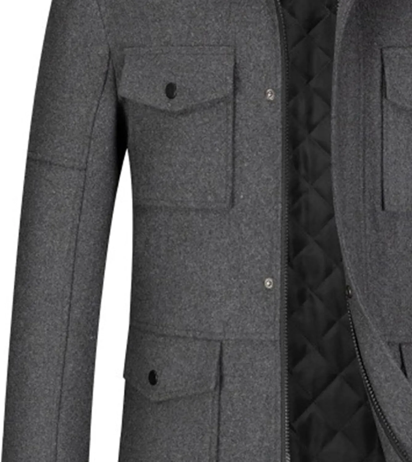 Men's Wool Blend Business Overcoat Stand Collar Warm Winter Trench Coat Slim Fit Windproof Pea Coat Down Topcoat