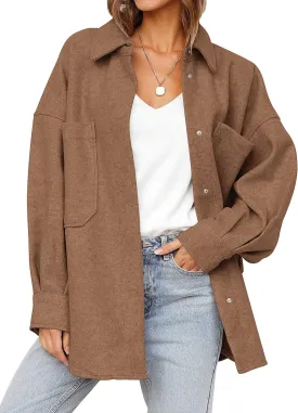 MEROKEETY Women's 2024 Fall Oversized Long Sleeve Shacket Jacket Button Down Wool Blend Coats with Pockets