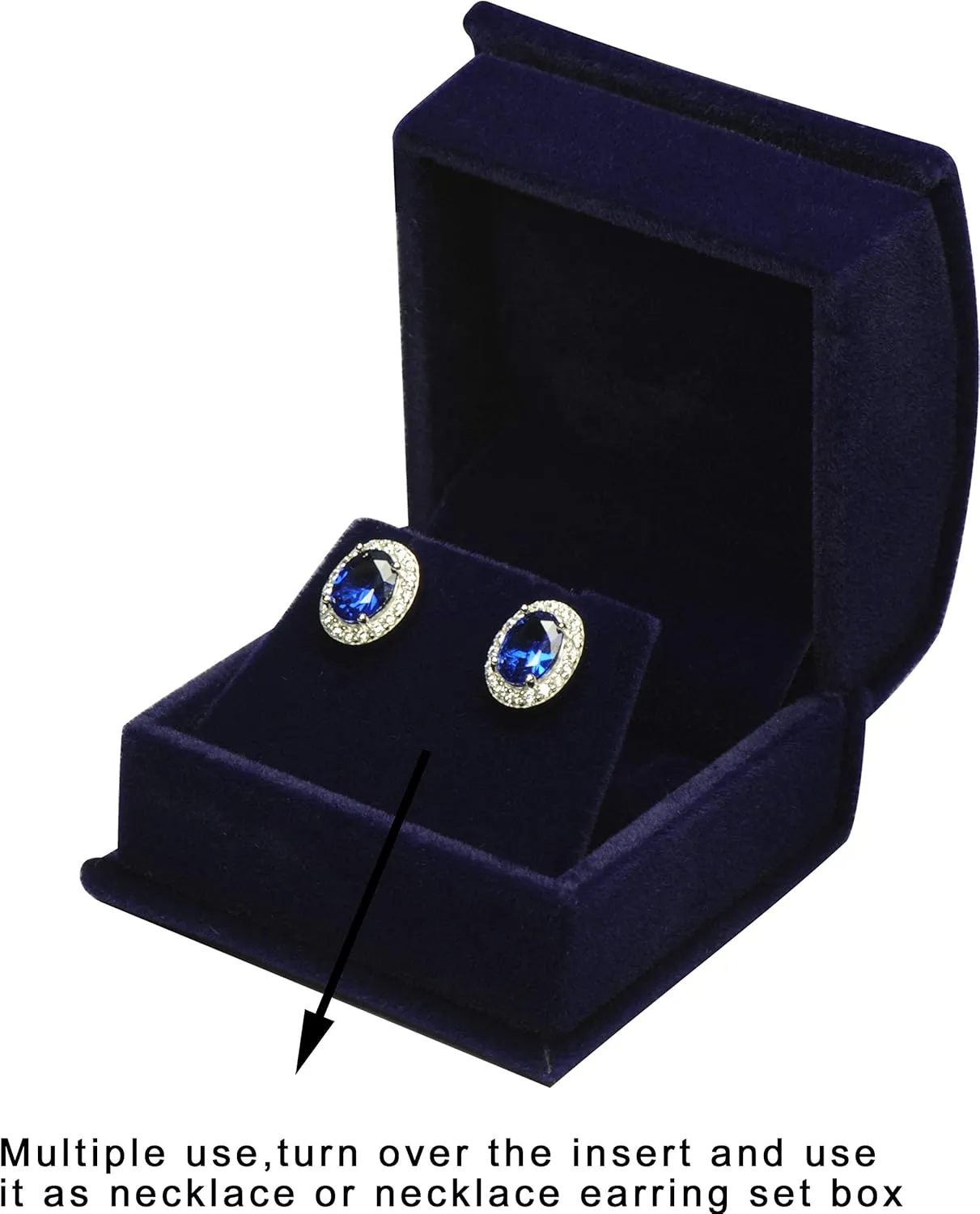 Navy Blue Color Luxury Velvet Multiple Use Earring Necklace Pendant Jewelry Gift Box for Wedding, Birthday, Valentine' Day, Mother's Day, Christmas...Comes with an Extra Individual White Packer Box