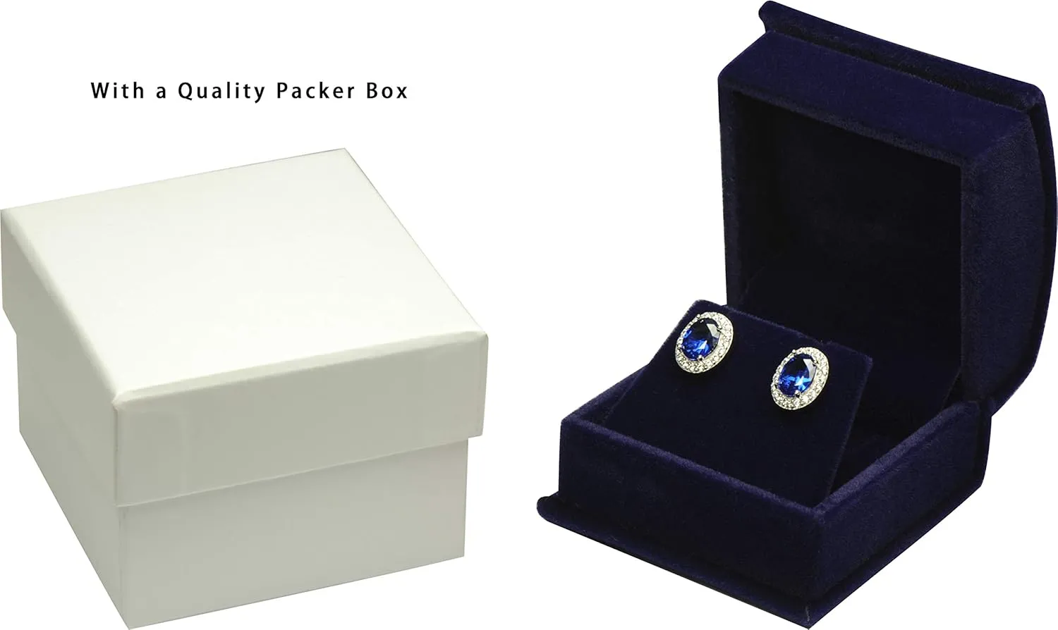 Navy Blue Color Luxury Velvet Multiple Use Earring Necklace Pendant Jewelry Gift Box for Wedding, Birthday, Valentine' Day, Mother's Day, Christmas...Comes with an Extra Individual White Packer Box