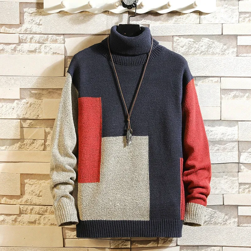 New Men's Sweater Winter Turtleneck Pullover Fashion Designer Mens Long Sleeve