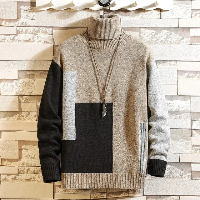 New Men's Sweater Winter Turtleneck Pullover Fashion Designer Mens Long Sleeve