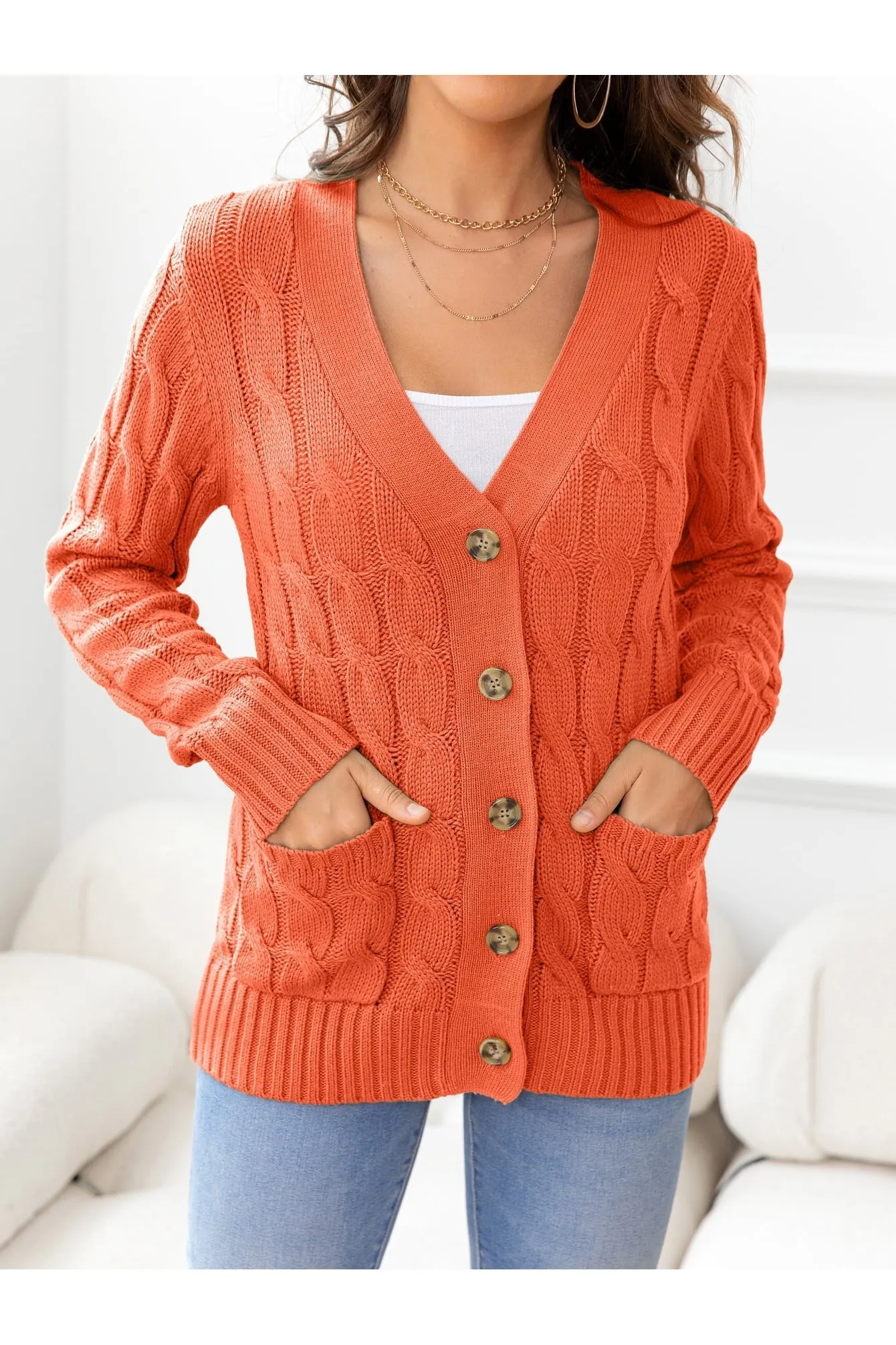 NicholesGifts Women Button Down Cable-Knit Cardigan