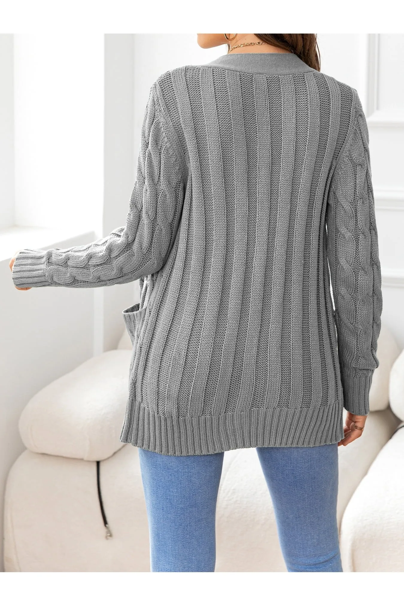 NicholesGifts Women Button Down Cable-Knit Cardigan