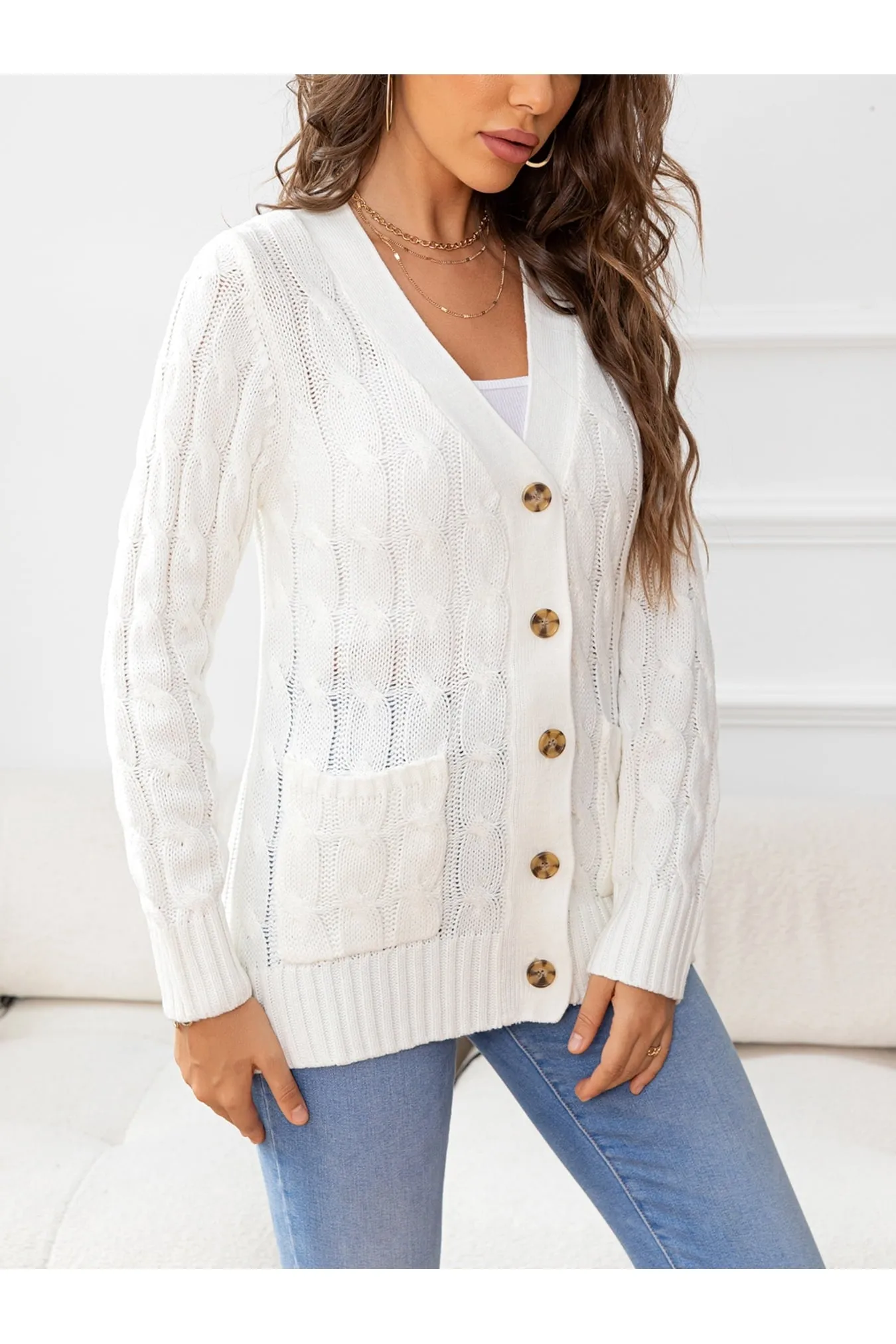 NicholesGifts Women Button Down Cable-Knit Cardigan