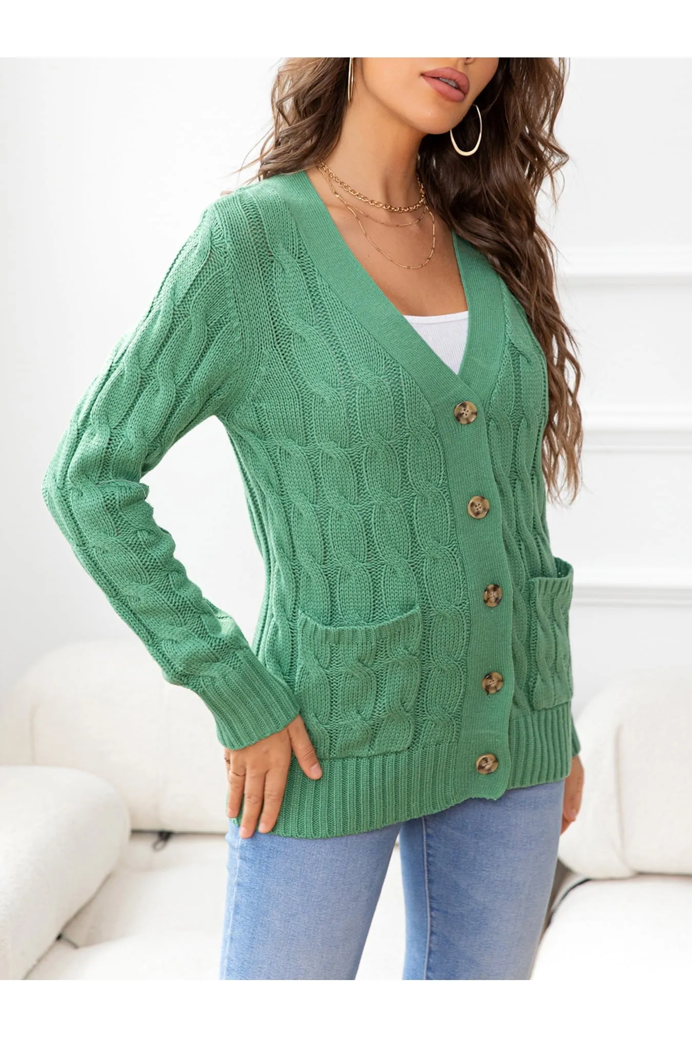 NicholesGifts Women Button Down Cable-Knit Cardigan