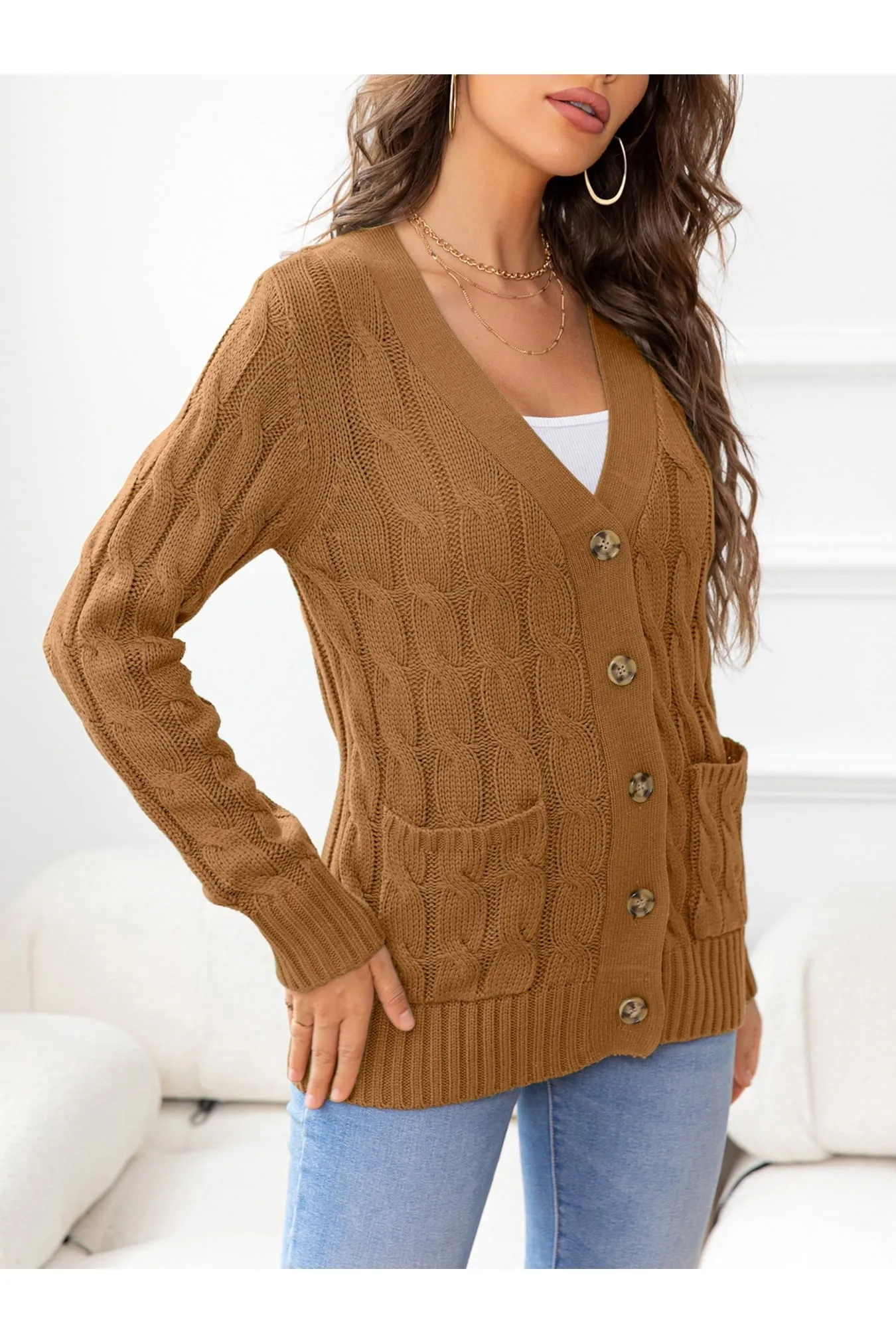 NicholesGifts Women Button Down Cable-Knit Cardigan