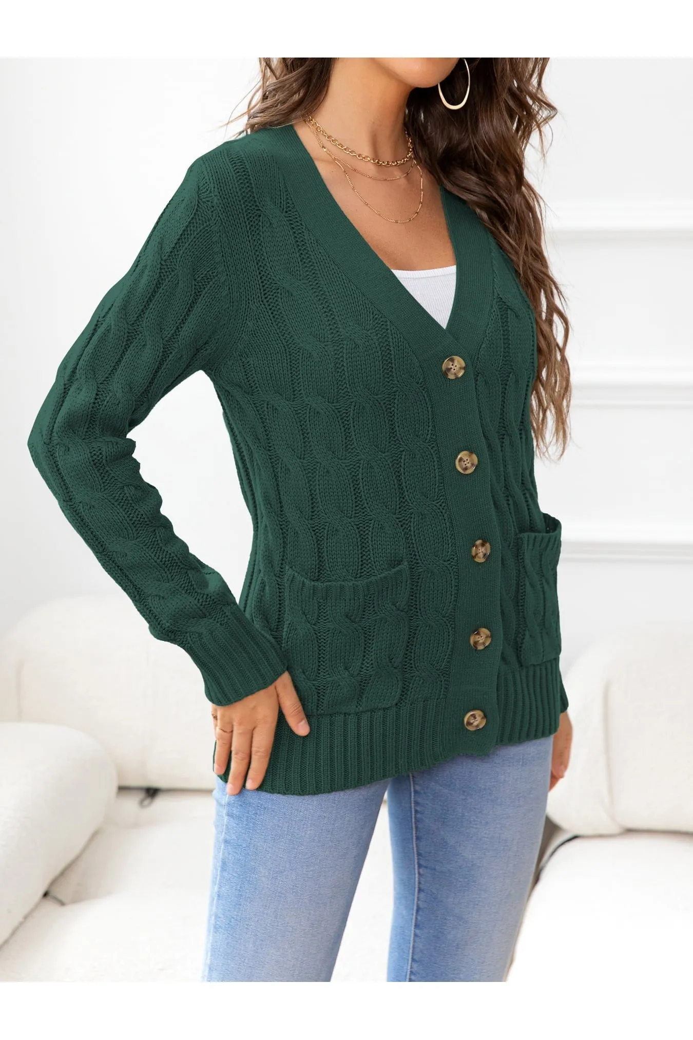 NicholesGifts Women Button Down Cable-Knit Cardigan