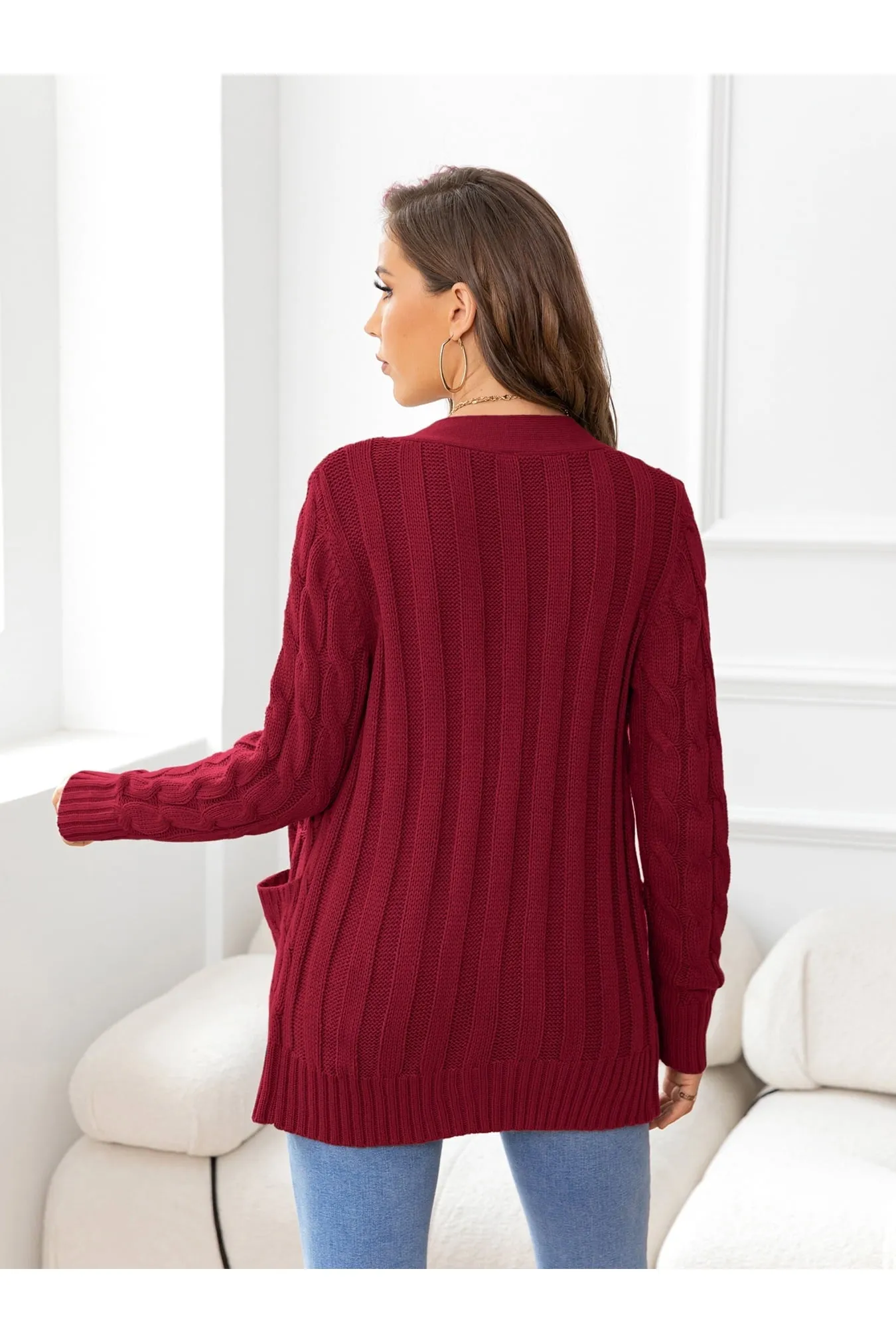 NicholesGifts Women Button Down Cable-Knit Cardigan