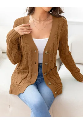 NicholesGifts Women Button Down Cable-Knit Cardigan