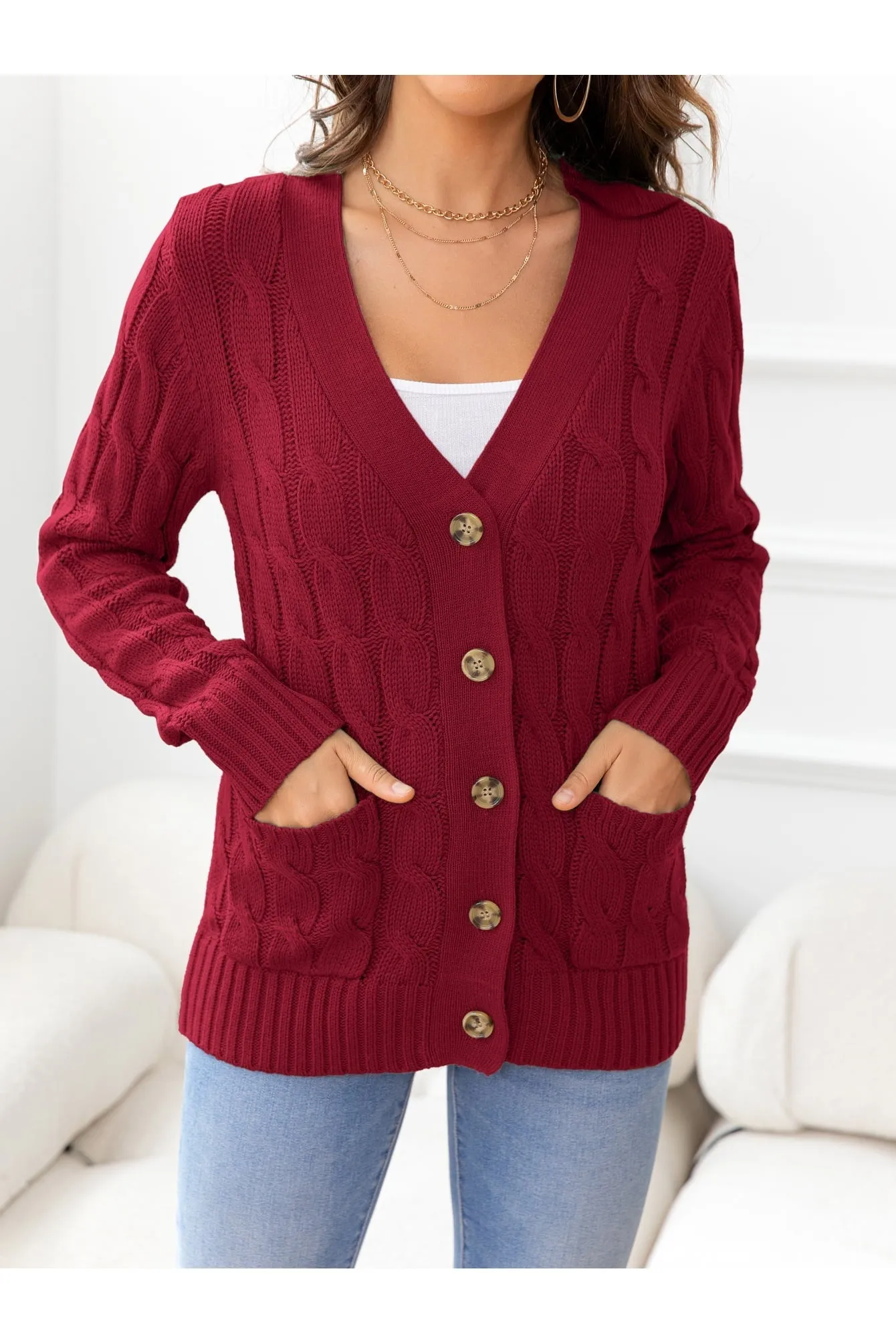 NicholesGifts Women Button Down Cable-Knit Cardigan