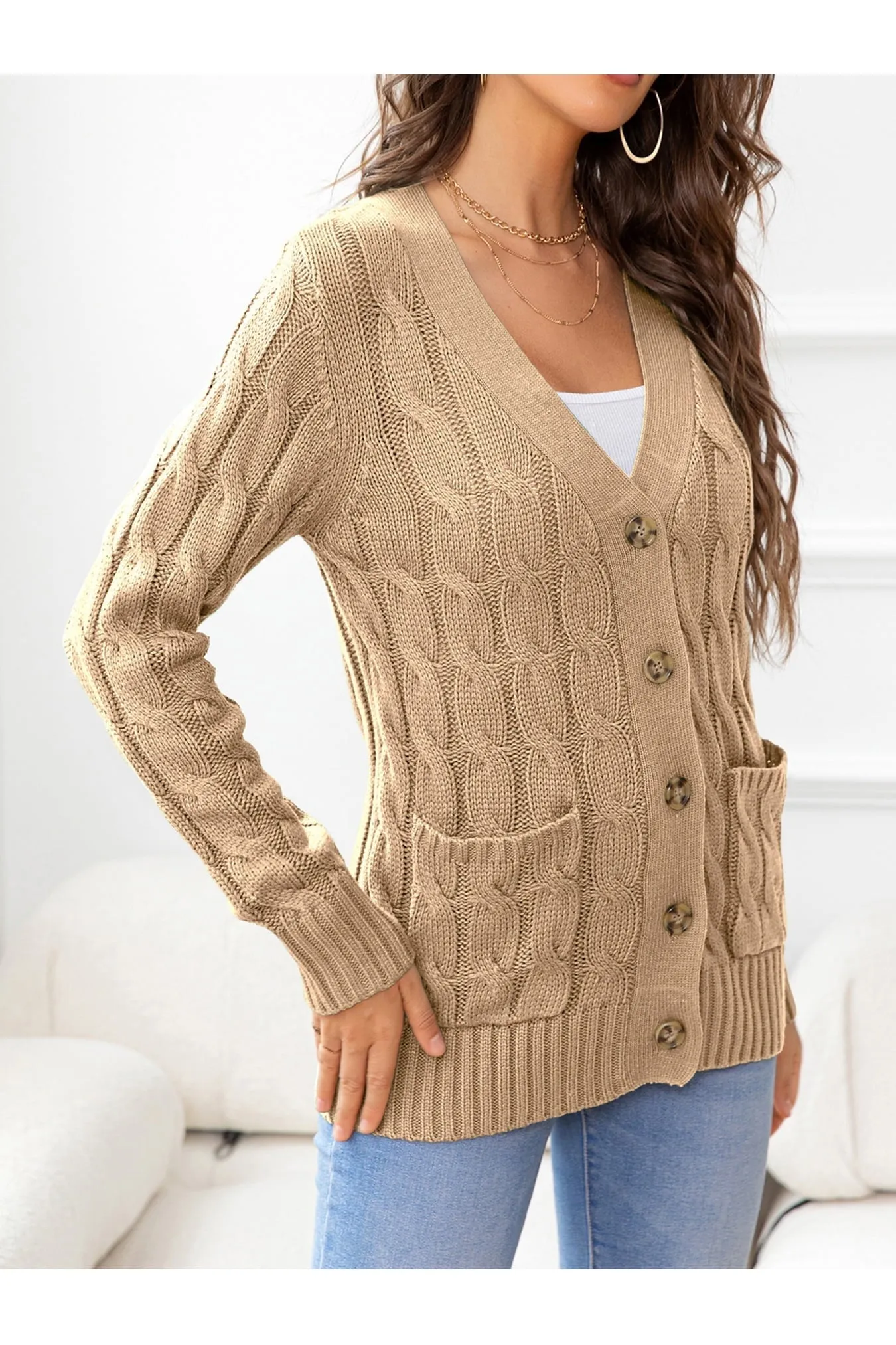 NicholesGifts Women Button Down Cable-Knit Cardigan