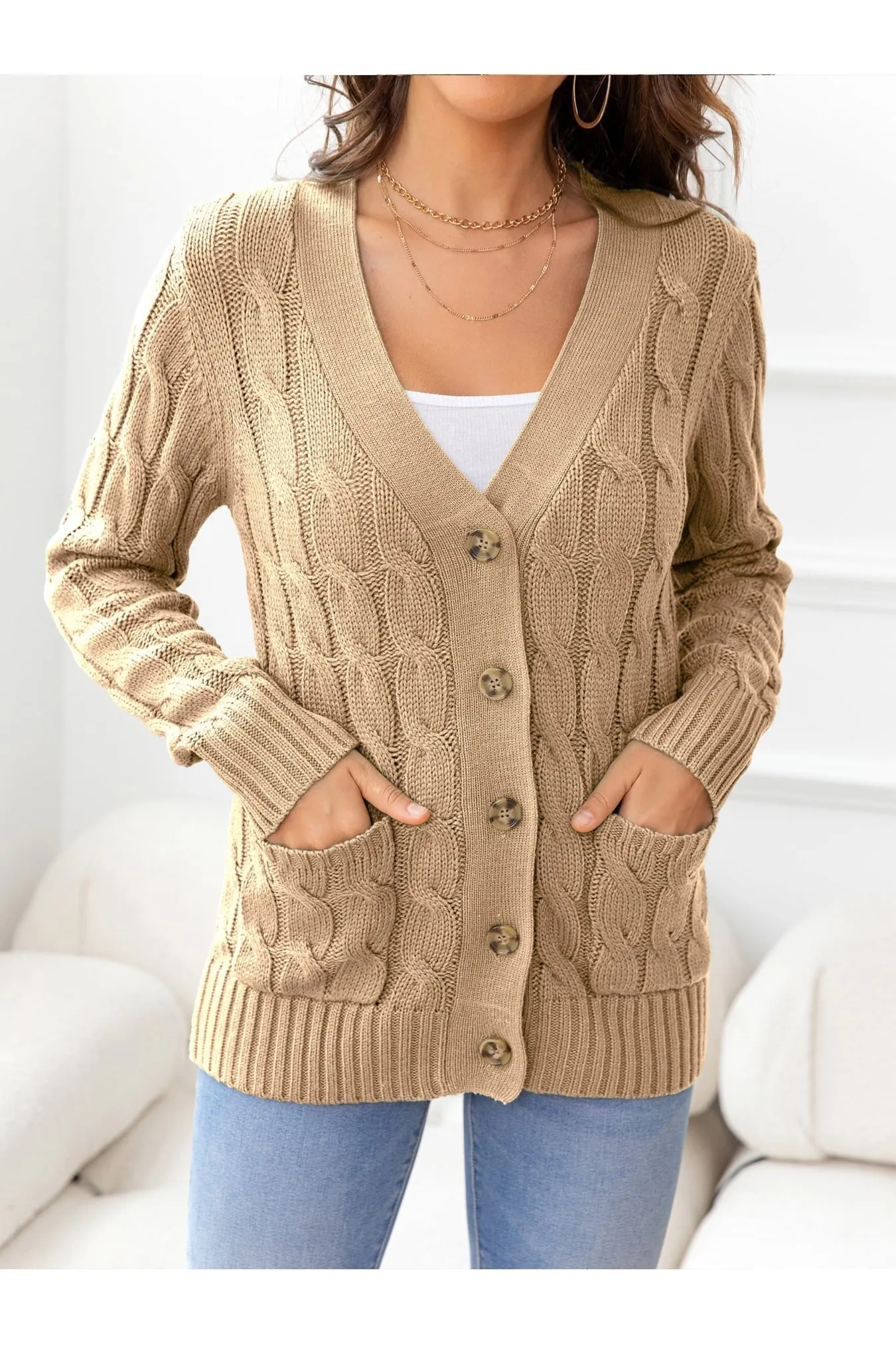 NicholesGifts Women Button Down Cable-Knit Cardigan