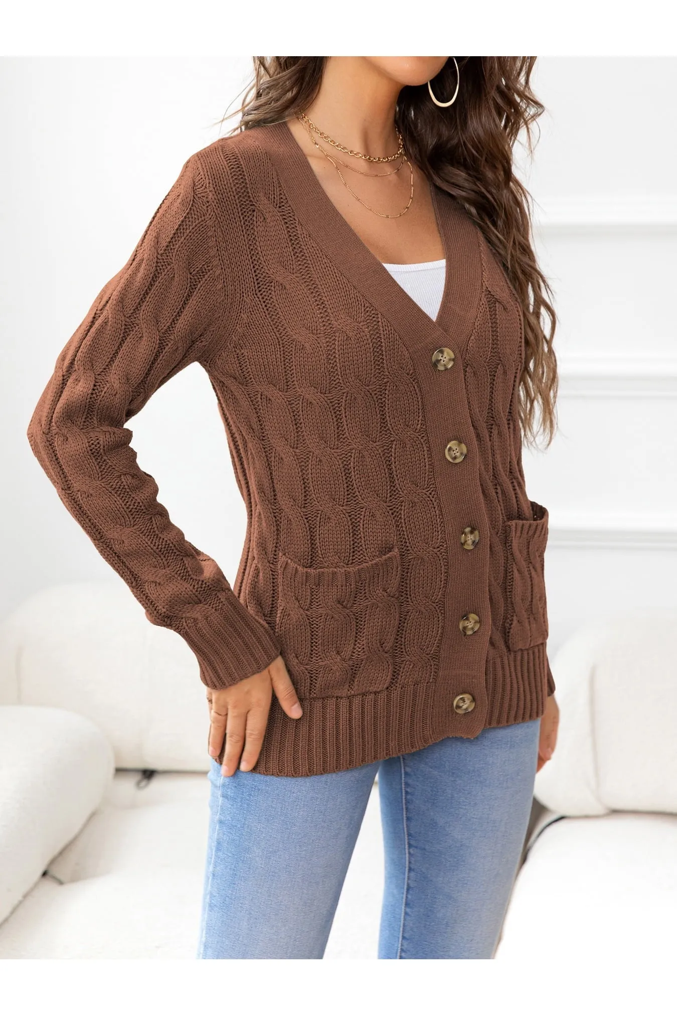 NicholesGifts Women Button Down Cable-Knit Cardigan