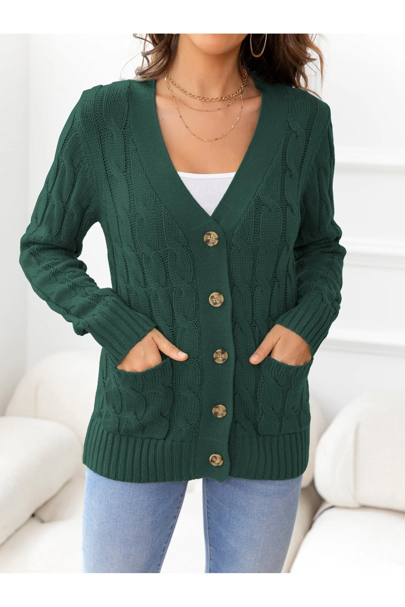 NicholesGifts Women Button Down Cable-Knit Cardigan
