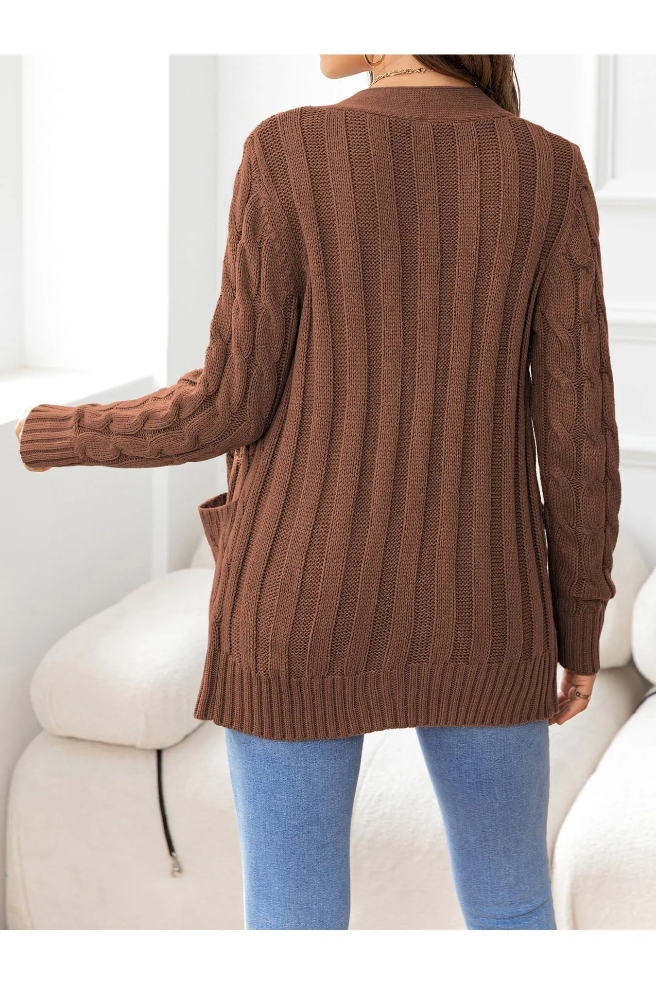 NicholesGifts Women Button Down Cable-Knit Cardigan
