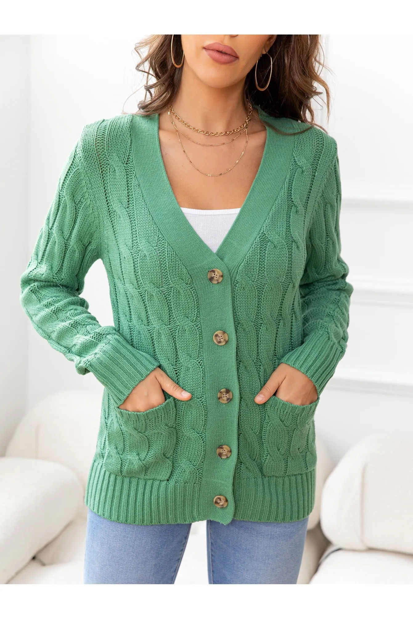 NicholesGifts Women Button Down Cable-Knit Cardigan