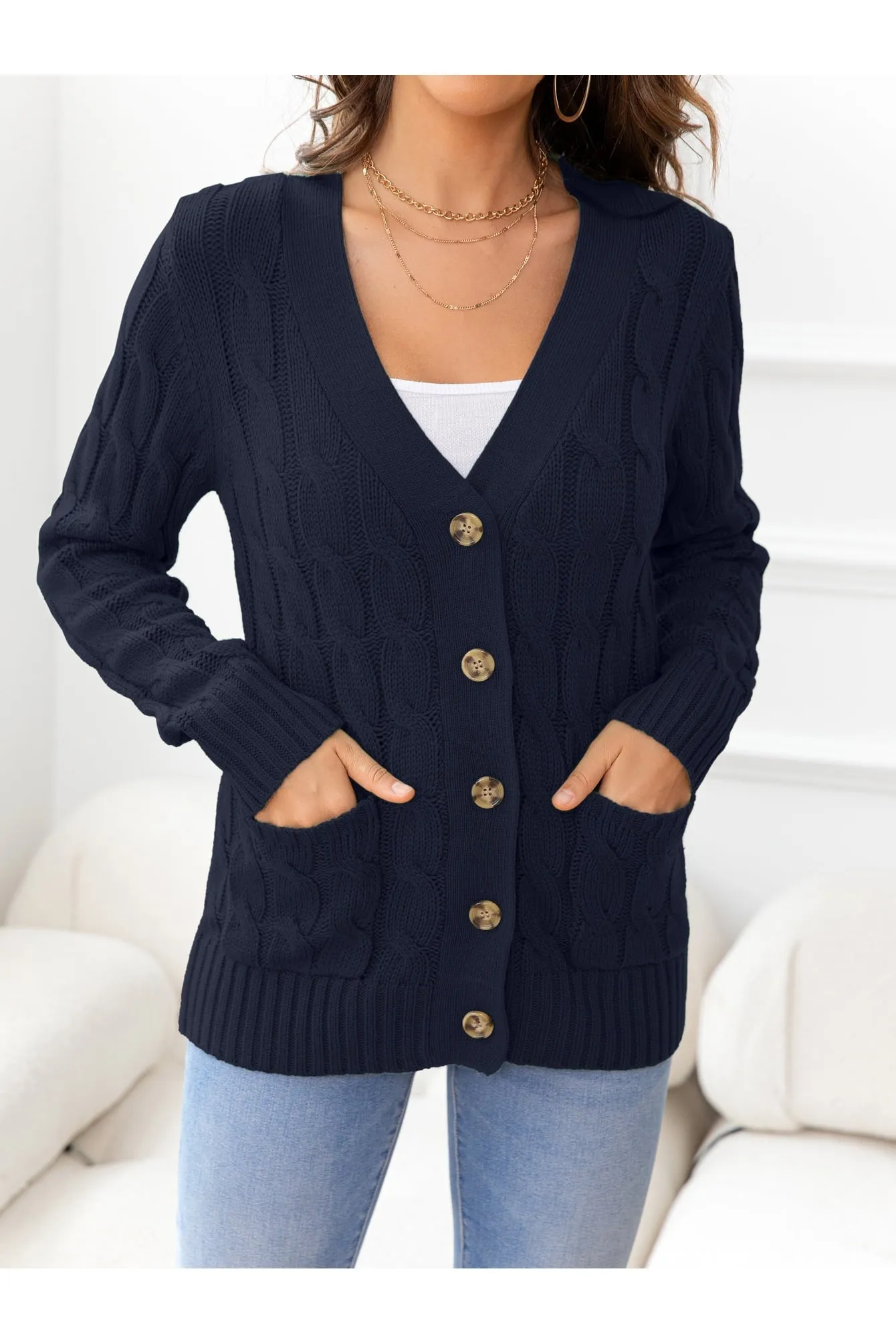 NicholesGifts Women Button Down Cable-Knit Cardigan