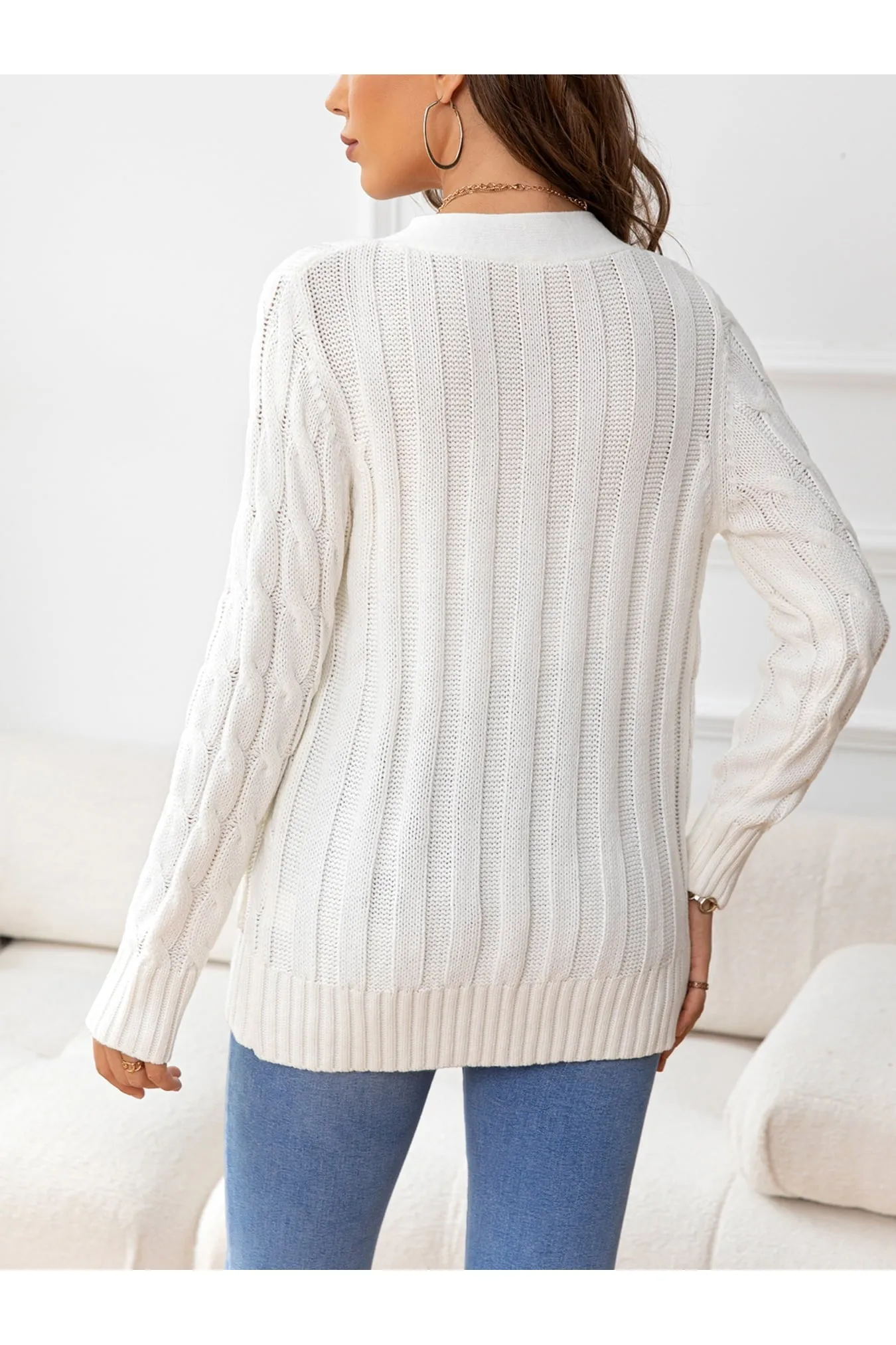 NicholesGifts Women Button Down Cable-Knit Cardigan