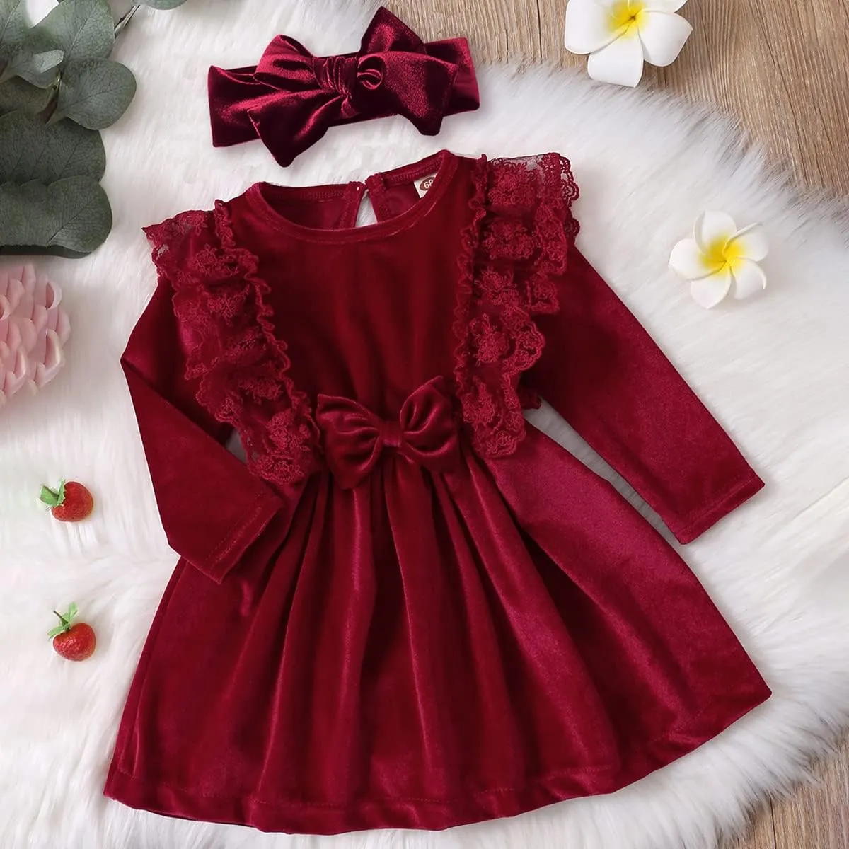 ODOLDI Baby Velvet Tutu Dress Toddler Girls Long Sleeve Christmas Birthday Party Velvet Dress Fall Winter Dresses Outfits