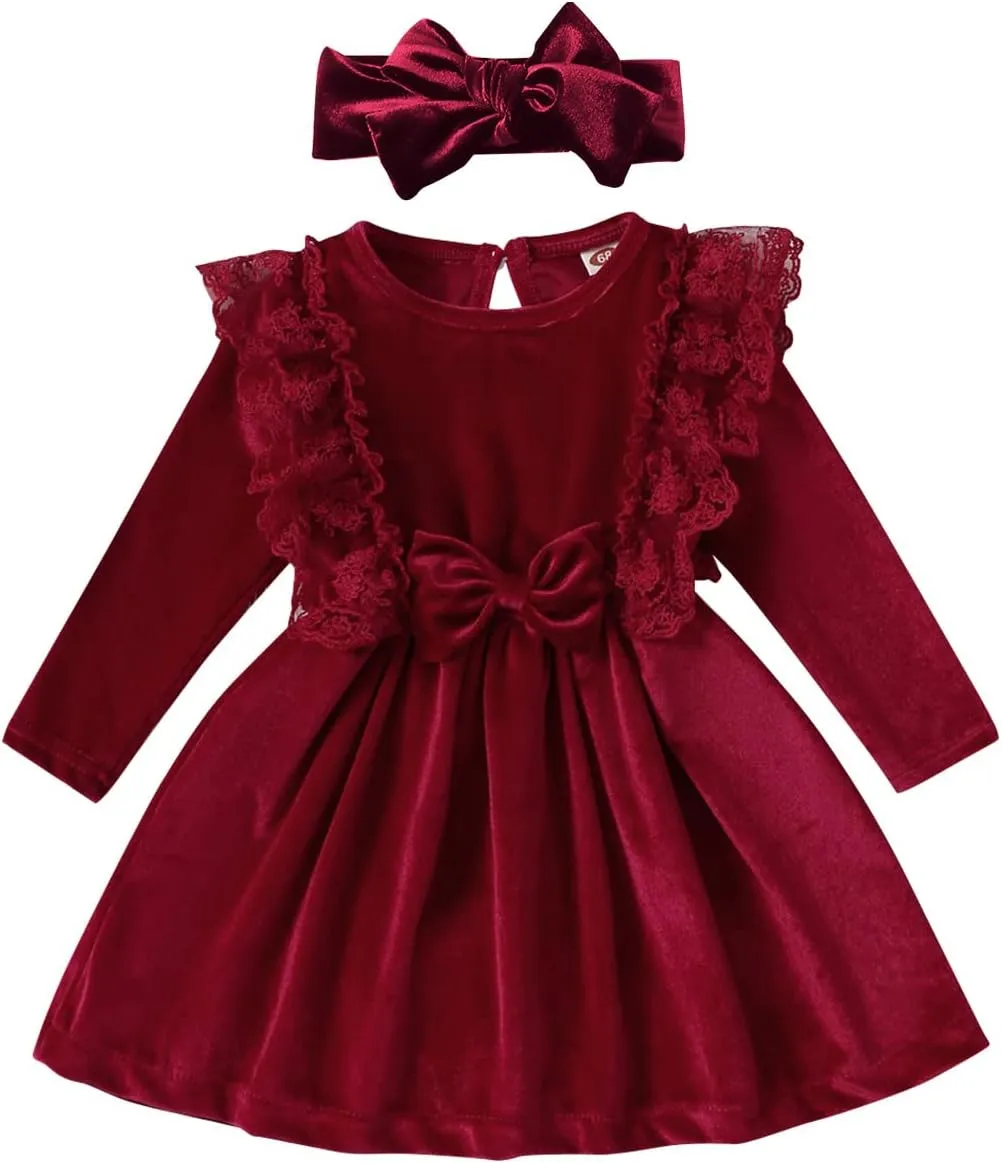 ODOLDI Baby Velvet Tutu Dress Toddler Girls Long Sleeve Christmas Birthday Party Velvet Dress Fall Winter Dresses Outfits